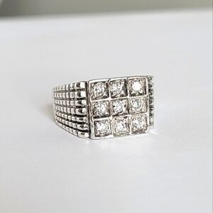 Vintage Men's Sterling Silver CZ Row Crystal Chunky Wide Large Ring 9